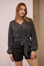 Load image into Gallery viewer, Parvatti Black/White Polka Pleated Long Sleeve Top