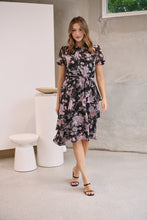 Load image into Gallery viewer, Tullia Black/Purple/Grey Frill Floral Evening Dress