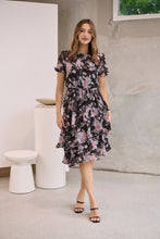 Load image into Gallery viewer, Tullia Black/Purple/Grey Frill Floral Evening Dress