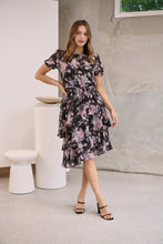 Load image into Gallery viewer, Tullia Black/Purple/Grey Frill Floral Evening Dress