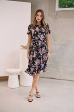 Load image into Gallery viewer, Tullia Black/Purple/Grey Frill Floral Evening Dress