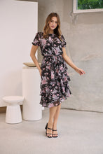 Load image into Gallery viewer, Tullia Black/Purple/Grey Frill Floral Evening Dress