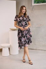 Load image into Gallery viewer, Tullia Black/Purple/Grey Frill Floral Evening Dress