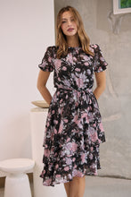 Load image into Gallery viewer, Tullia Black/Purple/Grey Frill Floral Evening Dress