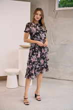 Load image into Gallery viewer, Tullia Black/Purple/Grey Frill Floral Evening Dress