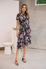 Load image into Gallery viewer, Tullia Black/Purple/Grey Frill Floral Evening Dress