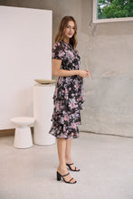 Load image into Gallery viewer, Tullia Black/Purple/Grey Frill Floral Evening Dress