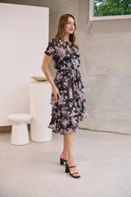 Load image into Gallery viewer, Tullia Black/Purple/Grey Frill Floral Evening Dress