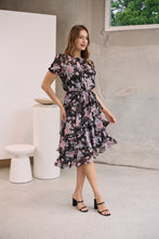 Load image into Gallery viewer, Tullia Black/Purple/Grey Frill Floral Evening Dress