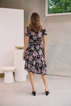 Load image into Gallery viewer, Tullia Black/Purple/Grey Frill Floral Evening Dress