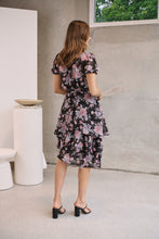Load image into Gallery viewer, Tullia Black/Purple/Grey Frill Floral Evening Dress