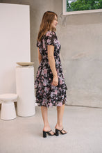 Load image into Gallery viewer, Tullia Black/Purple/Grey Frill Floral Evening Dress