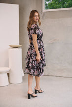 Load image into Gallery viewer, Tullia Black/Purple/Grey Frill Floral Evening Dress