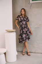 Load image into Gallery viewer, Tullia Black/Purple/Grey Frill Floral Evening Dress