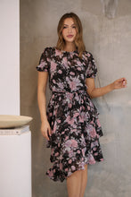 Load image into Gallery viewer, Tullia Black/Purple/Grey Frill Floral Evening Dress