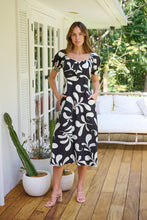 Load image into Gallery viewer, Lulu Tie Front Black/Cream Print Midi Dress