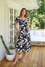 Load image into Gallery viewer, Lulu Tie Front Black/Cream Print Midi Dress