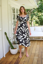 Load image into Gallery viewer, Lulu Tie Front Black/Cream Print Midi Dress