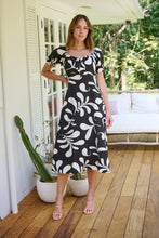 Load image into Gallery viewer, Lulu Tie Front Black/Cream Print Midi Dress