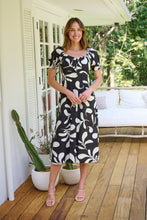 Load image into Gallery viewer, Lulu Tie Front Black/Cream Print Midi Dress