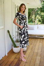 Load image into Gallery viewer, Lulu Tie Front Black/Cream Print Midi Dress