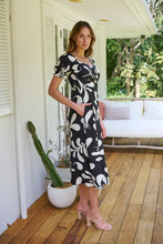 Load image into Gallery viewer, Lulu Tie Front Black/Cream Print Midi Dress