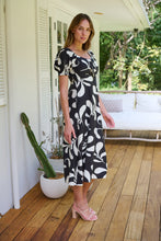 Load image into Gallery viewer, Lulu Tie Front Black/Cream Print Midi Dress
