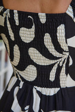 Load image into Gallery viewer, Lulu Tie Front Black/Cream Print Midi Dress
