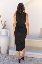 Load image into Gallery viewer, Brianna Black Shimmer Crossover Evening Dress