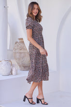 Load image into Gallery viewer, Maia Black Floral Print Shirred Tiered Dress