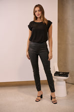 Load image into Gallery viewer, High Waist Black Wax Ribbed Patched Knee Pant