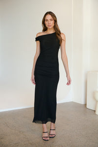 Ronnie Mesh Black Off Shoulder Maxi Evening Dress