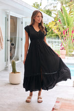 Load image into Gallery viewer, Stella Black Plain Button Front Maxi Dress