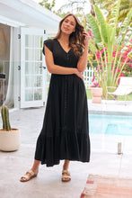 Load image into Gallery viewer, Stella Black Plain Button Front Maxi Dress