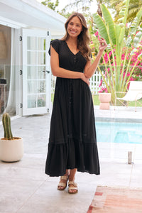 Stella Black Plain Button Front Maxi Dress