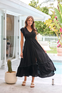 Stella Black Plain Button Front Maxi Dress