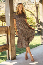 Load image into Gallery viewer, Maia Black Floral Print Shirred Tiered Dress