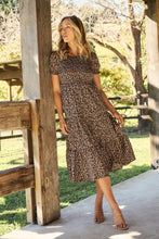 Load image into Gallery viewer, Maia Black Floral Print Shirred Tiered Dress