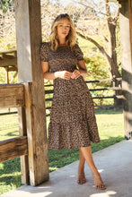 Load image into Gallery viewer, Maia Black Floral Print Shirred Tiered Dress
