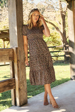 Load image into Gallery viewer, Maia Black Floral Print Shirred Tiered Dress
