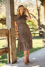 Load image into Gallery viewer, Maia Black Floral Print Shirred Tiered Dress