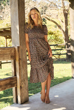 Load image into Gallery viewer, Maia Black Floral Print Shirred Tiered Dress