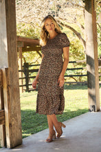 Load image into Gallery viewer, Maia Black Floral Print Shirred Tiered Dress