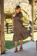 Load image into Gallery viewer, Maia Black Floral Print Shirred Tiered Dress