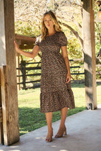 Load image into Gallery viewer, Maia Black Floral Print Shirred Tiered Dress