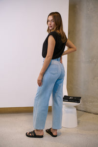 Light Wash Square Pocket Denim Wide Leg Mum Jeans