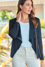 Load image into Gallery viewer, Lettie Black Faux Suede Zip Front Waterfall Jacket