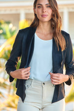 Load image into Gallery viewer, Lettie Black Faux Suede Zip Front Waterfall Jacket