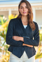 Load image into Gallery viewer, Lettie Black Faux Suede Zip Front Waterfall Jacket