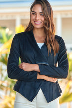 Load image into Gallery viewer, Lettie Black Faux Suede Zip Front Waterfall Jacket